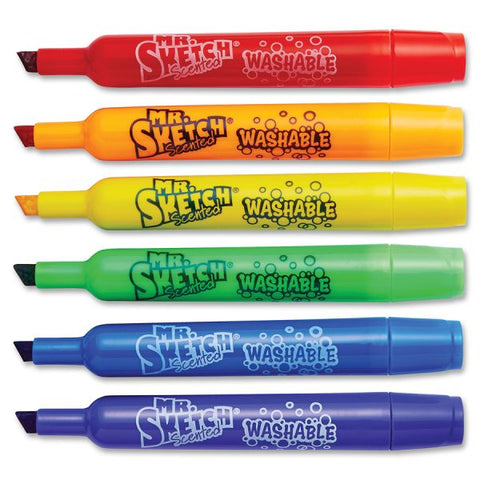 Mr. Sketch 6-count Scented Markers Chisel Point Style - Blue, Green, Orange, Purple, Red, Yellow Ink - 6 / Set