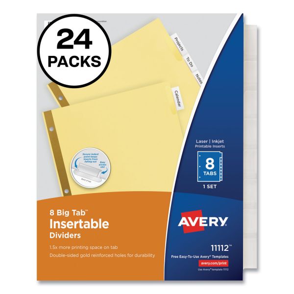 Avery Insertable Big Tab Dividers, 8-Tab, Clear Tab, Letter, 24 Sets