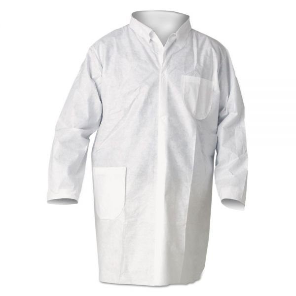 KleenGuard A20 Breathable Particle Protection Lab Coat, Snap Closure/Open Wrists/Pockets, Large, White, 25/Carton