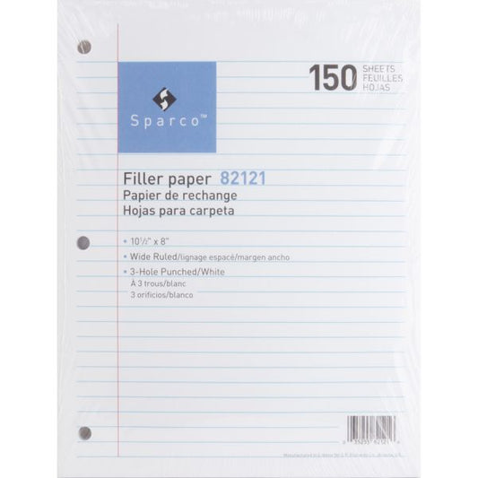 Sparco Filler Paper 150 Sheet(s) - 16 lb - Wide Ruled - 8" x 10.50" - 150 / Pack - White