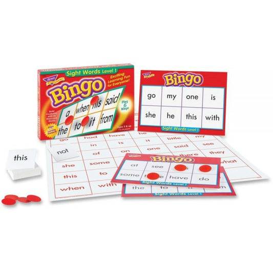 Sight Words Level 1 Bingo Game 36 Cards - 264 Chips - Caller's Mat & Cards - Recommended Age 5+