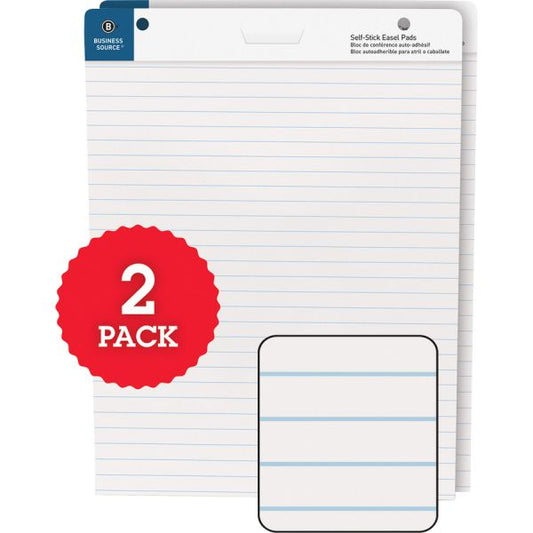 Business Source Ruled Self-Stick Easel Pads 25" x 30" Sheet Size - White - 30 Sheets/ Pad - 2 Pads/ Carton