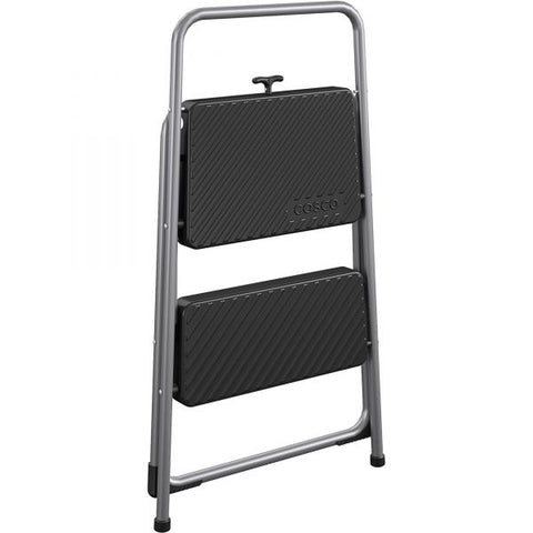 Cosco 2-Step Folding Steel Step Stool, 200 lb Capacity, 28.13" Working Height, Cool Gray