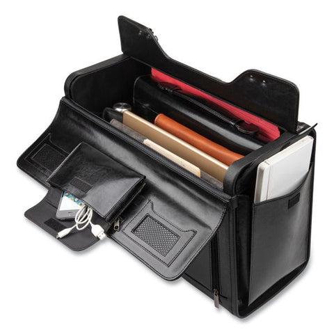 Catalog Case on Wheels, Fits Devices Up to 17.3", Leather, 19 x 9 x 15.5, Black 19" x 9" x 15.5" - Top-Loading - Lockable - 17" Screen Support - Leather - Black