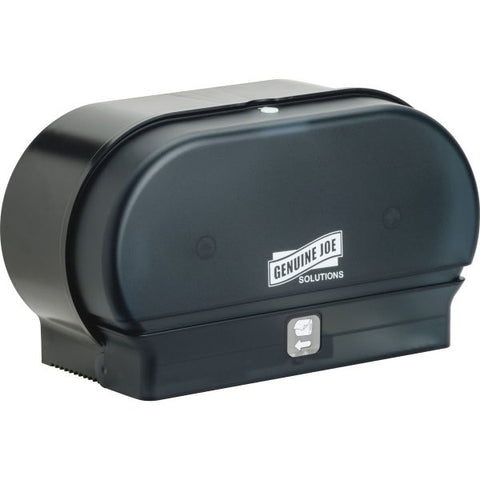 Genuine Joe Standard Bath Tissue Roll Dispenser - Manual Roll - 2000 x Sheet, 2 x Roll - Black - Sliding Door - 6 / Carton