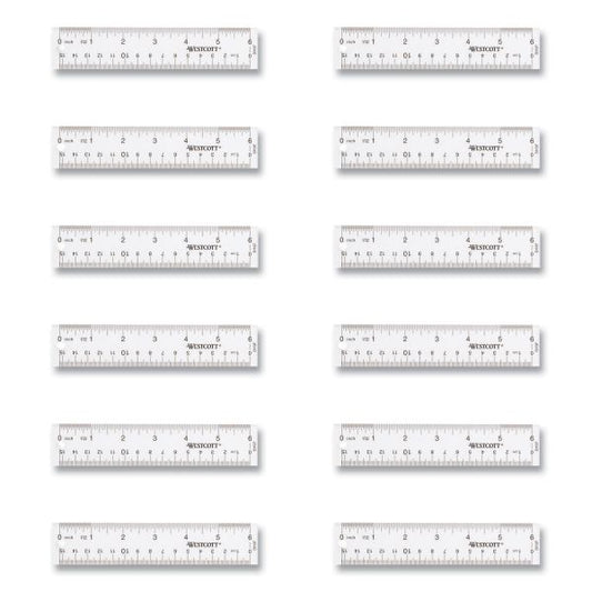 Westcott Clear Flexible Acrylic Ruler, Standard/Metric, 6" (15 cm) Long, Clear, 12/Box