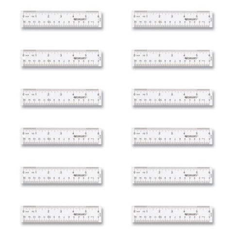 Westcott Clear Flexible Acrylic Ruler, Standard/Metric, 6" (15 cm) Long, Clear, 12/Box