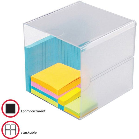 deflecto Stackable Cube Organizer, 1 Compartment, 6 x 6 x 6, Plastic, Clear