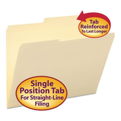 Smead Reinforced Guide Height File Folders, 2/5-Cut Tabs: Right of Center Position, Letter Size, 0.75" Expansion, Manila, 100/Box