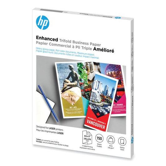 HP Tri-Fold Laser Brochure Paper, 97 Brightness, 40 lb, 8 1/2 x 11, White, 150 Sheets/Pack