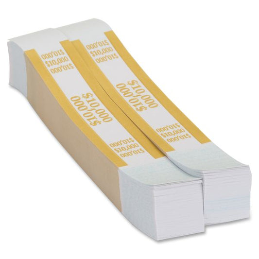 PAP-R Currency Straps 1.25" Width - Self-sealing, Self-adhesive, Durable - 20 lb Basis Weight - Kraft - White, Yellow