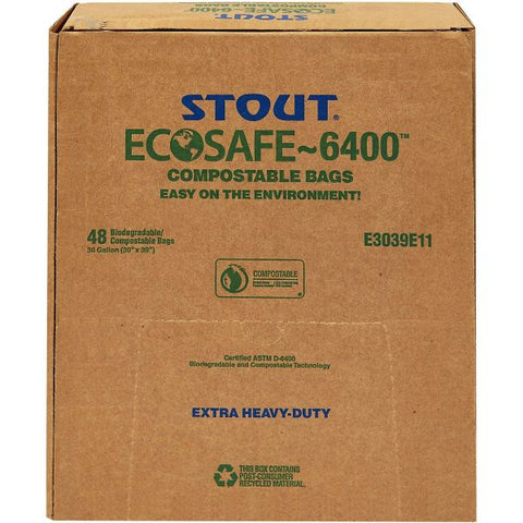 Stout by Envision EcoSafe-6400 Bags, 48 gal, 0.85 mil, 42" x 48", Green, 40/Box