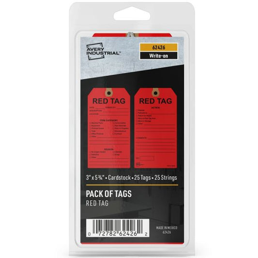 Avery Preprinted RED TAG 5S Hang Tags 5.75" Length x 3" Width - 25 / Pack - Card Stock - Red