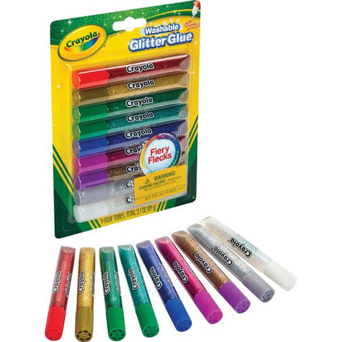 Crayola Washable Glitter Glue 9 / Blister Pack - Blue, Green, Jade Green, Natural, Silver, Gold, Multi, Red, Purple