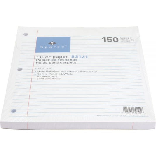 Sparco Filler Paper 150 Sheet(s) - 16 lb - Wide Ruled - 8" x 10.50" - 150 / Pack - White