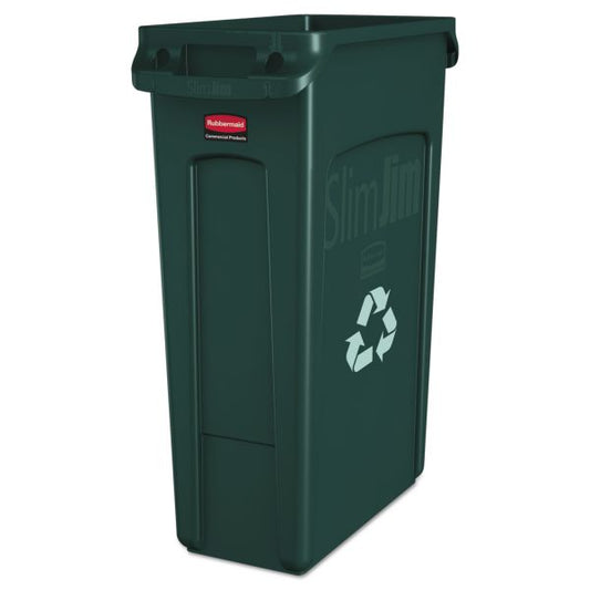 Rubbermaid Commercial Slim Jim Plastic Recycling Container with Venting Channels, 23 gal, Plastic, Green