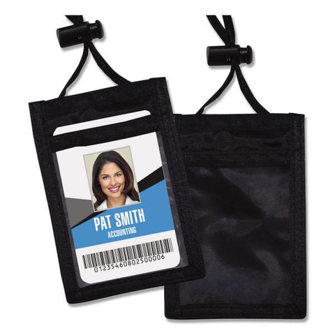 Advantus ID Badge Holders with Convention Neck Pouch, Vertical, Black/Clear 3.25" x 5" Holder, 2.38" x 3.5" Insert, 48" Cord, 12/Pack