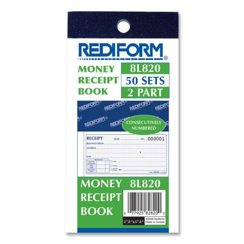 Rediform Small Money Receipt Book, Two-Part Carbonless, 2.75 x 5, 50 Forms Total