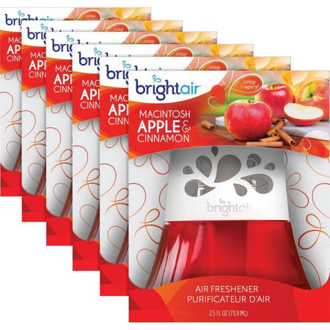 BRIGHT Air Scented Oil Air Freshener, Macintosh Apple and Cinnamon, Red, 2.5oz, 6/Carton