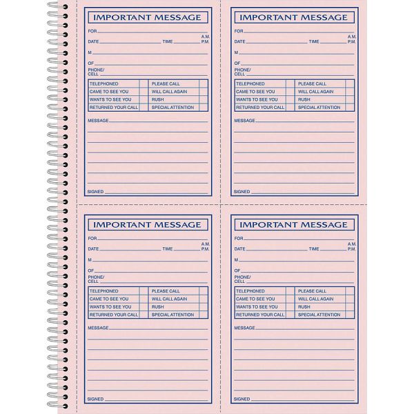 Adams Carbonless Important Message Pad 200 Sheet(s) - Spiral Bound - 2 Part - Yes - 11" x 8.50" Sheet Size - Assorted Sheet(s) - 1 Each