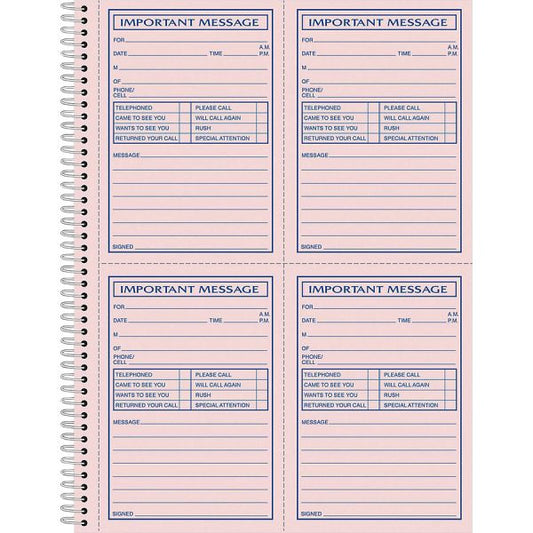 Adams Carbonless Important Message Pad 200 Sheet(s) - Spiral Bound - 2 Part - Yes - 11" x 8.50" Sheet Size - Assorted Sheet(s) - 1 Each