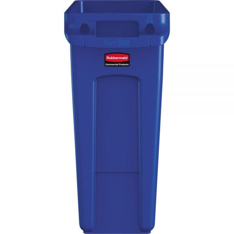 Rubbermaid Commercial Slim Jim W/Handles, Rectangular, Plastic, 15.9 gal, Blue