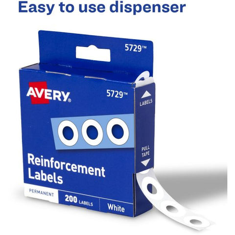 Avery Dispenser Pack Hole Reinforcements, 0.25" Dia, White, 200/Pack, (5729)