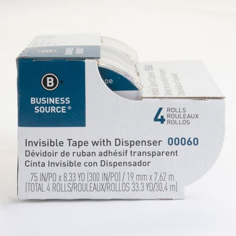 Business Source Clear Tape 25 ft Length x 0.75" Width - Handheld Dispenser - 4 / Pack - Clear