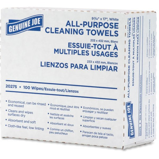 Genuine Joe All-Purpose Cleaning Towels 9.5" x 16.5" - 100/ Pack - White