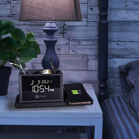 OttLite Wireless Charging Organizer Clock 10.4" x 4.9" - 1 / Each - Black