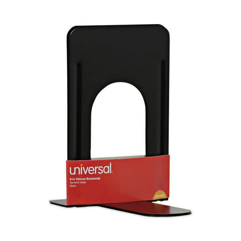 Universal Economy Bookends, Nonskid, 5.88 x 8.25 x 9, Heavy Gauge Steel, Black, 1 Pair