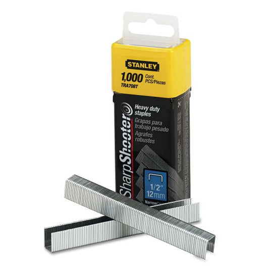 Stanley SharpShooter Heavy-Duty Tacker Staples, 0.5" Leg, 0.5" Crown, Steel, 1,000/Box