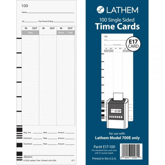 Lathem Model 700E Clock Single Sided Time Cards White - Black Print Color - 100 / Pack