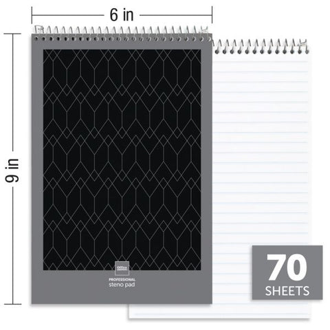 Professional Steno Book, 6" x 9", Legal/Wide Ruled, 140 Pages (70 Sheets), Black/Gray, Pack Of 4