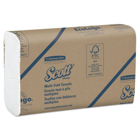 Scott Multi-Fold Paper Towels, 8 x 9 2/5, 1-Ply, White, 250 Sheets/Pack, 16 Packs/Carton