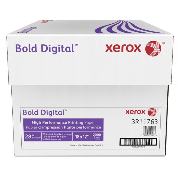 Xerox Bold Digital Printing Paper, Tabloid Extra Size (18" x 12"), 100 (U.S.) Brightness, 28 Lb, FSC Certified, 500 Sheets Per Ream, Case Of 4 Reams