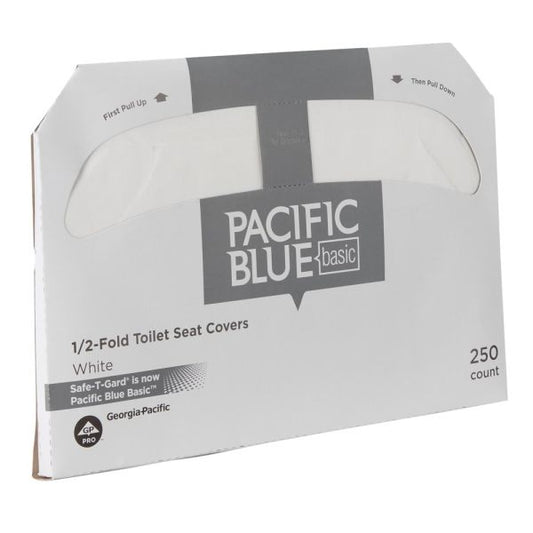 PACIFIC BLUE BASIC&nbsp;1/2-FOLD TOILET SEAT COVER BY GP PRO (GEORGIA-PACIFIC), WHITE, 5,000 COVERS PER CASE