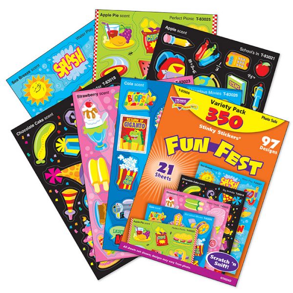 TREND Stinky Stickers Variety Pack, Mixed Shapes, Assorted Colors, 350/Pack