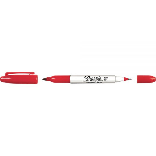 Sharpie Twin-Tip Permanent Markers, Fine/Ultra Fine Points, Red, Pack Of 12