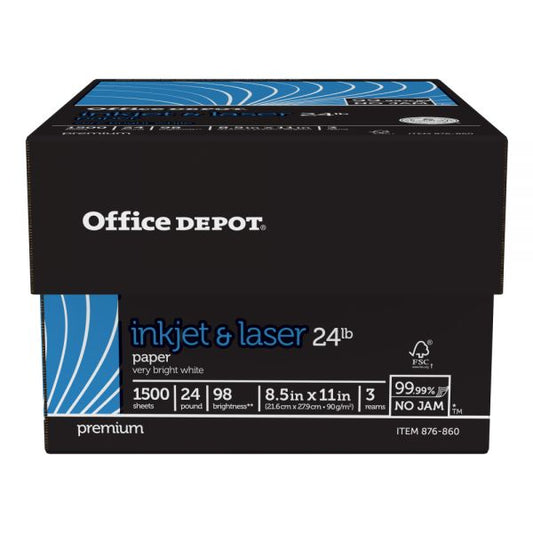 Inkjet and Laser Print Paper, Letter Size Paper, 98 Brightness, 24 Lb, 500 Sheets Per Ream, Case Of 3 Reams