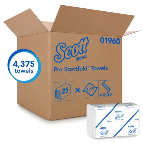 Scott SCOTTFOLD Paper Towels, 7 4/5 x 12 2/5, 1-Ply, White, 175 Sheets/Pack, 25 Packs/Carton