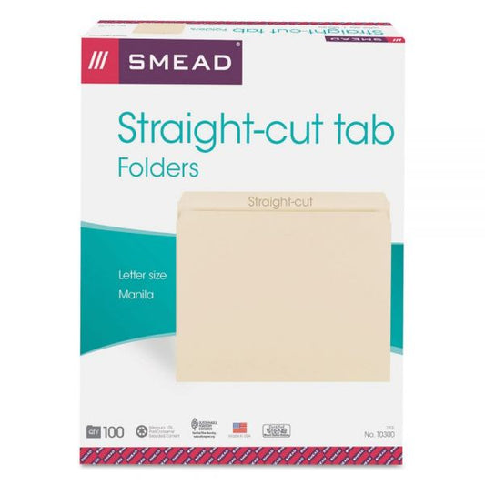 Smead Manila File Folders, Straight Tabs, Letter Size, 0.75" Expansion, Manila, 100/Box