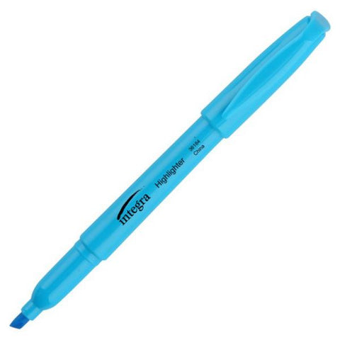 Integra Pen Style Highlighters Chisel Point - Fluorescent Blue - 12/ Box