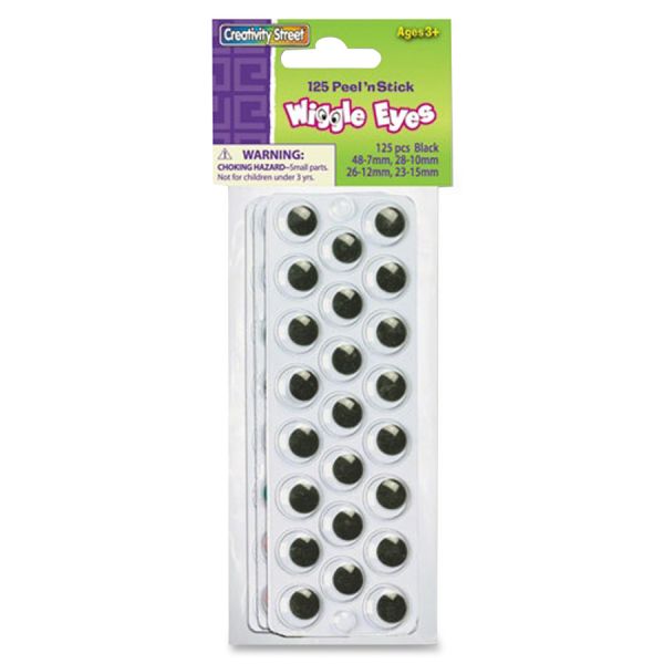 Creativity Street Peel 'N Stick Wiggle Eyes Assortment Pack Assorted Sizes - Black - 125/ Pack