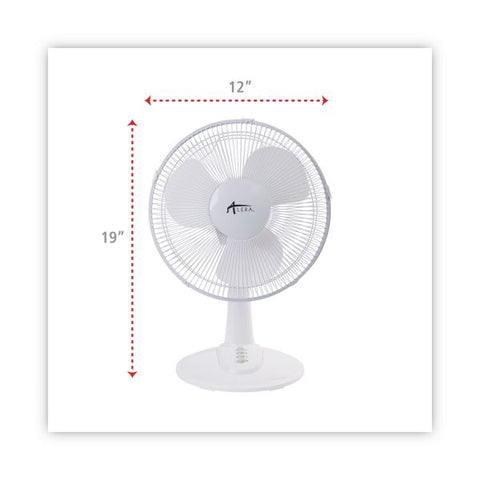 Alera 12" 3-Speed Oscillating Desk Fan, Plastic, White