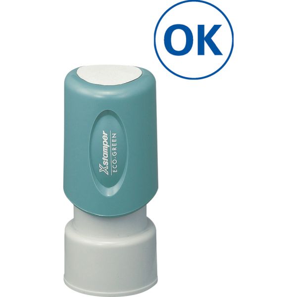 Xstamper Pre-Inked OK Stamp Message Stamp - "OK" - 0.63" Impression Diameter - Blue - Recycled - 1Each