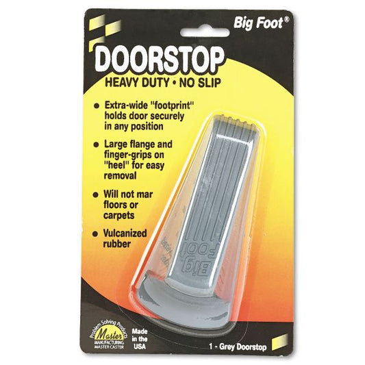 Master Caster Big Foot Doorstop, No Slip Rubber Wedge, 2.25w x 4.75d x 1.25h, Gray