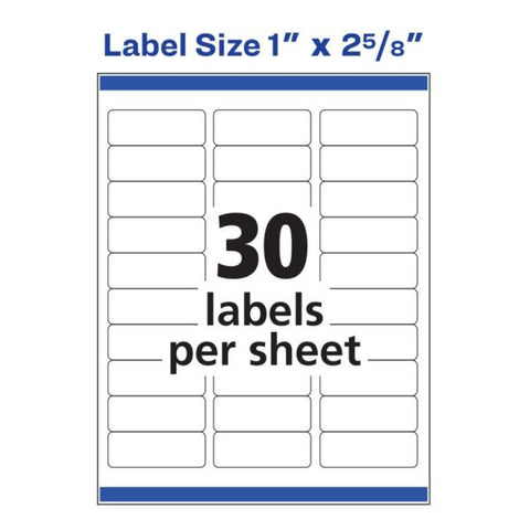 Avery Easy Peel White Address Labels w/ Sure Feed Technology, Laser Printers, 1 x 2.63, White, 30/Sheet, 100 Sheets/Box