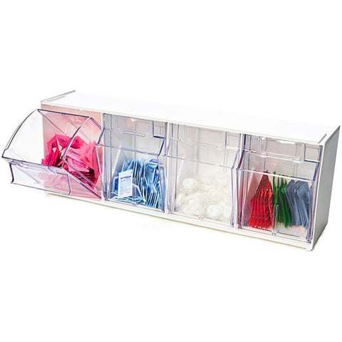 Deflecto Tilt Bin Interlocking Multi-Bin Storage Organizer 23.63" x 6.63" x 8.13" - 4 Compartments - White