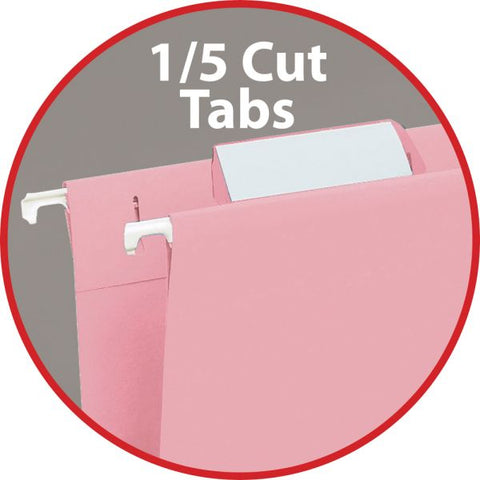 Smead Colored Hanging File Folders with 1/5 Cut Tabs, Letter Size, 1/5-Cut Tabs, Pink, 25/Box